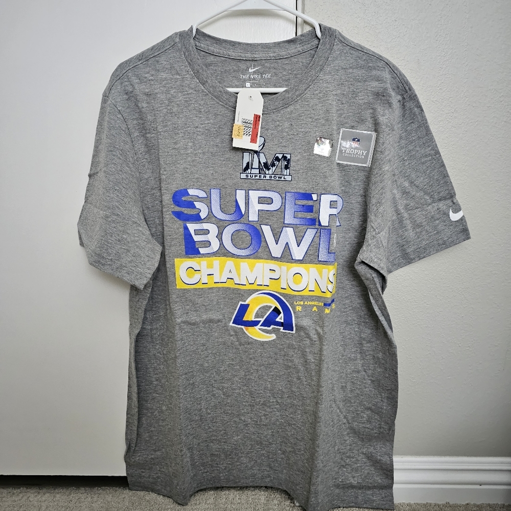 Los Angeles Rams Nike Super Bowl LVI Champions T-Shirt Heather Gray NEW Large